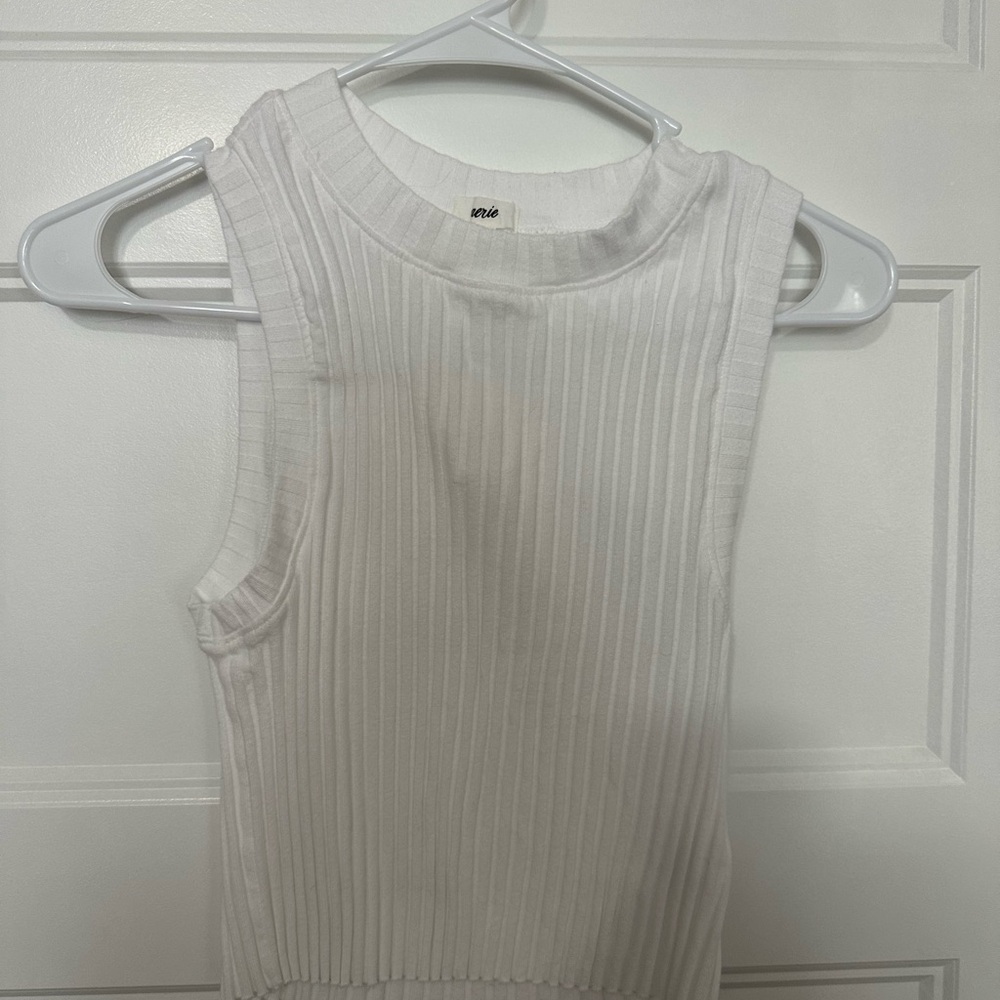 aerie White Ribbed Crewneck Tank